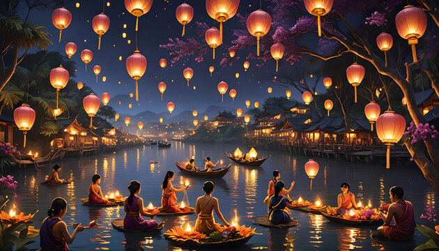 Loy Krathong Day Night Background