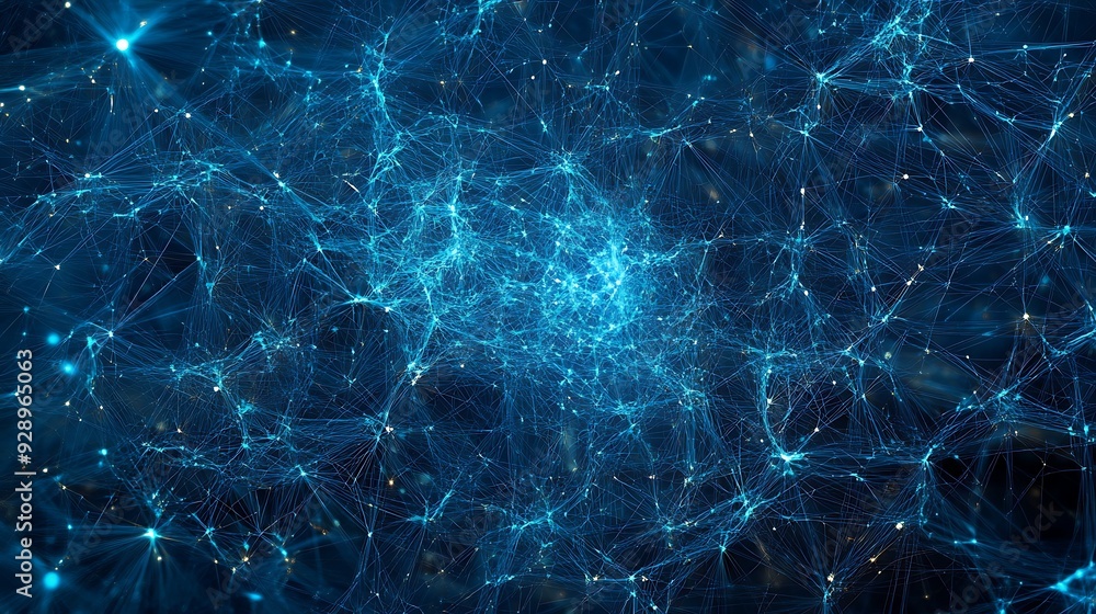 Poster abstract network of interconnected blue lines with glowing points