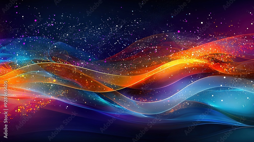 Poster a computer-generated image portrays a vibrant wave with stars scattered in the sky and an expansive 