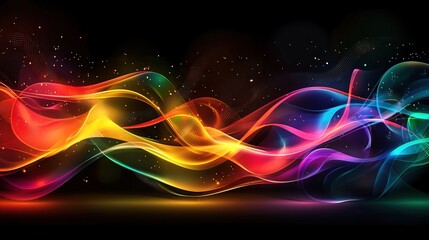   Colorful abstract background featuring a central wave of light on a black background