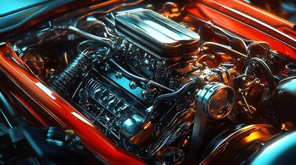 Fototapeta premium Master Car Mechanic Fine-Tuning a High-Performance Engine with Precision Expertise
