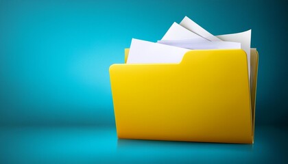 3D yellow folder with document inside