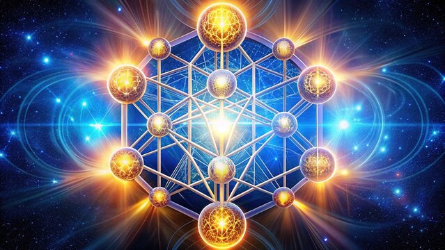 Intricate illustration of the Kabbalistic Tree of Life, featuring ten glowing sefirot orbs interconnected by curved lines, symbolizing divine wisdom and spiritual harmony.