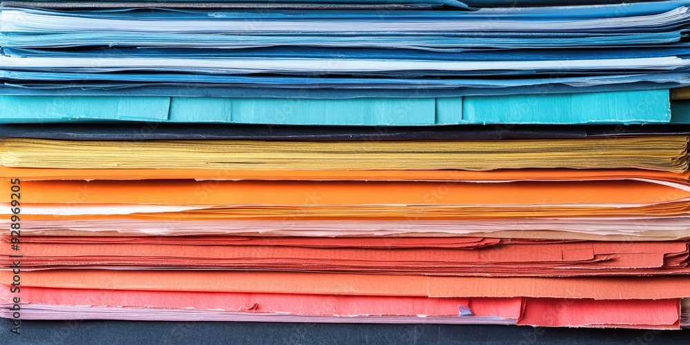 Poster a stack of colorful office documents,a stack of colorful and neatly organized documents,