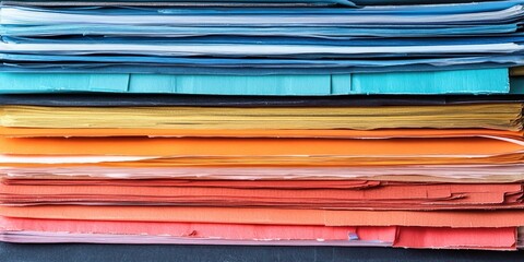 A stack of colorful office documents,A stack of colorful and neatly organized documents,