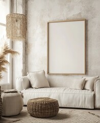 Contemporary minimalist space with frame mockup 3d rendering