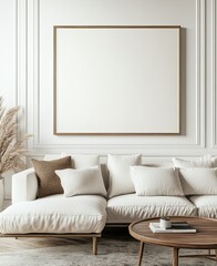 Farmhouse style interior showcasing mockup frame 3d render