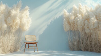 Cozy Minimalist Living Room with Beige Armchair and Dried Pampas Grass.