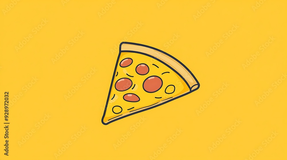 Poster minimalistic pizza slice line drawing vector logo icon on yellow background in flat design