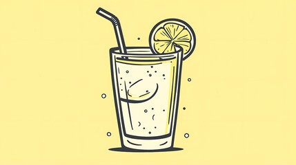 Minimalistic Lemonade Glass Vector Illustration in Flat Design on Yellow Background