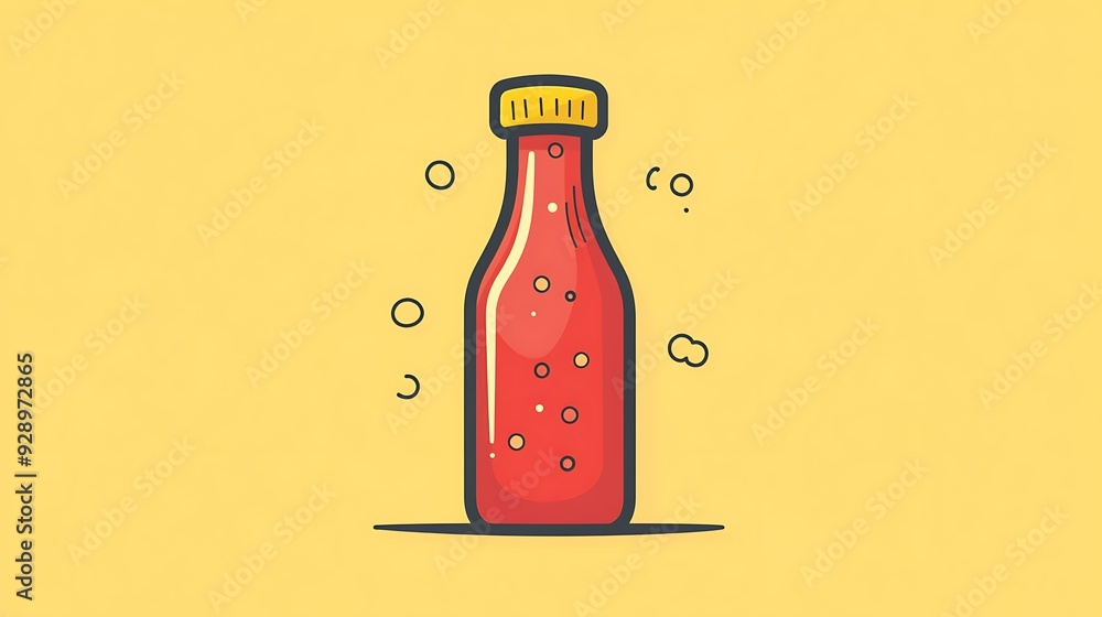 Poster minimalistic line drawing of ketchup bottle in flat design on yellow background vector illustration 