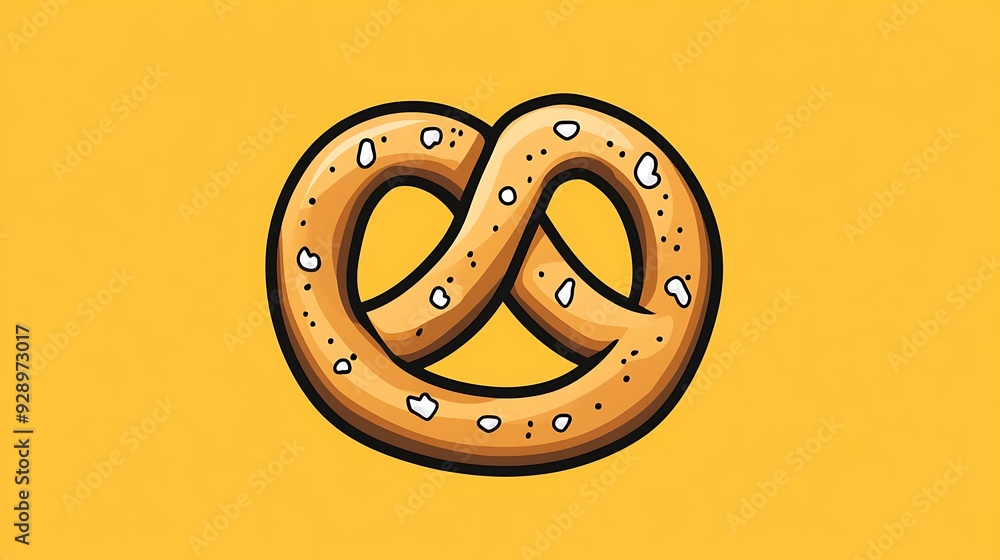 Aufkleber minimalistic pretzel vector logo icon on yellow background with salt - simple line drawing in flat d