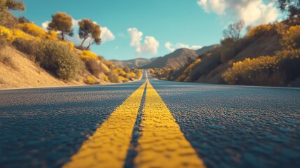 It sounds like a serene scene. A straight road flanked by green grass and trees under a clear sky