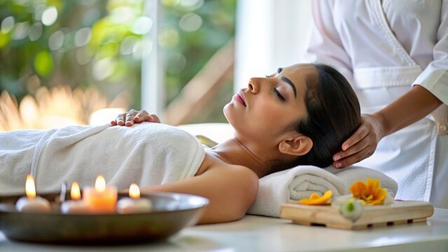 Indian Spa Therapist – A serene Indian spa therapist offering a relaxing treatment in a spa setting.
