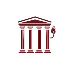 Ancient Greek Temple Line Art Logo Design: Dignified Torch Emblem in Deep Red
