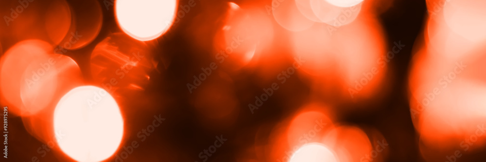 Wall mural blurred lights, dark orange background, banner texture. abstract bokeh with soft light header. wide 