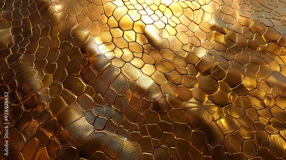 Poster golden honeycomb texture reflecting light in an abstract design