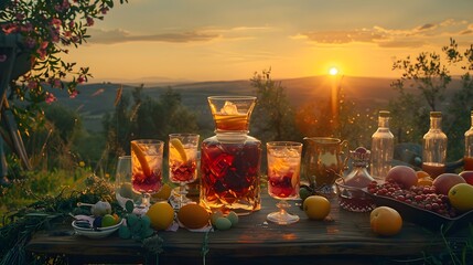 Sunset Cocktails with Fruit.