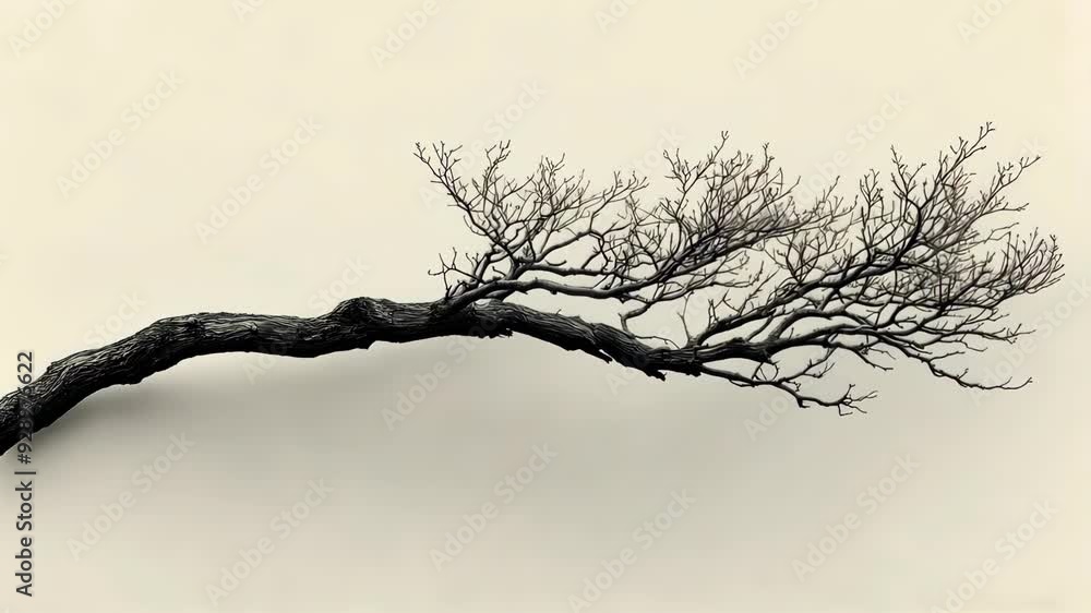 Poster bare tree branch extending over beige background