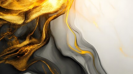 Abstract Black, Gray, and Gold Swirls with Glitter