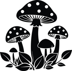 hand drawn edible mushrooms silhouette illustration