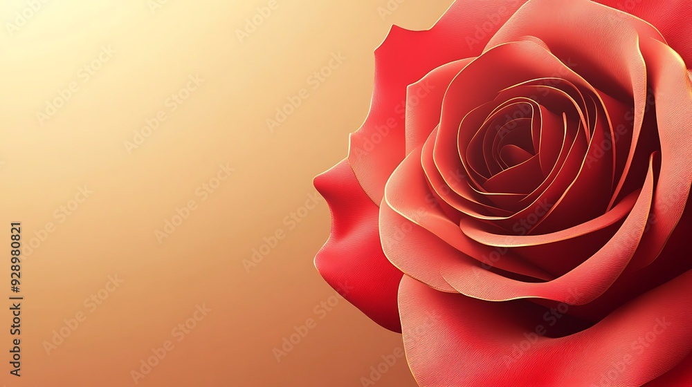 Poster elegant 3d rose banner with golden gradient background and copy space, vector illustration in simple
