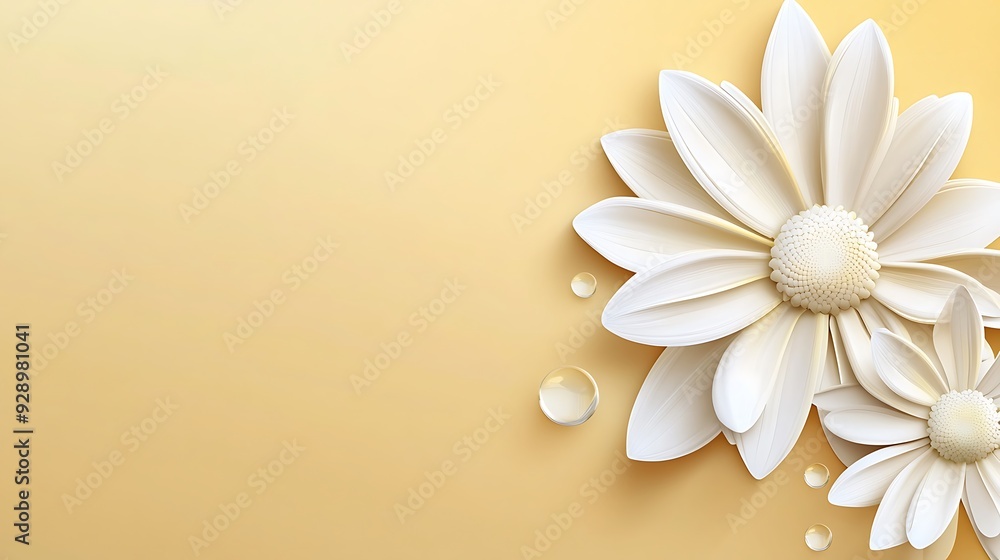 Poster golden gradient 3d daisy banner vector with copy space for minimalistic text - intricate white desig