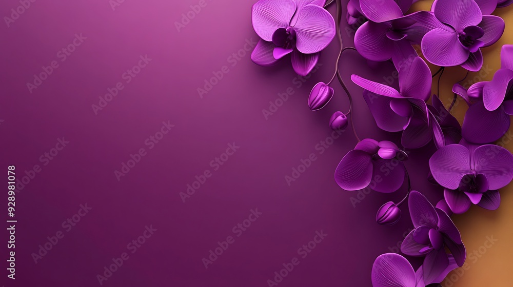 Poster elegant 3d orchid banner with golden gradient - minimalistic vector design for copy space text on le