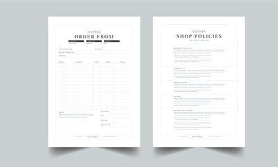 Product Order Form and Terms Sheets Design layout Template With 2 page concept Accents