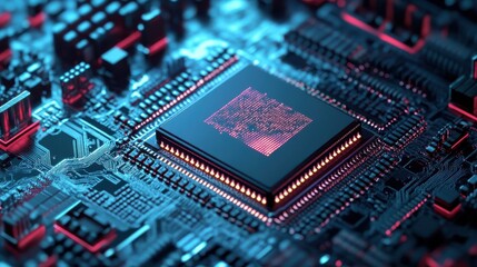 Obraz premium 3D AI NPU chip neural processing in tech and engineering