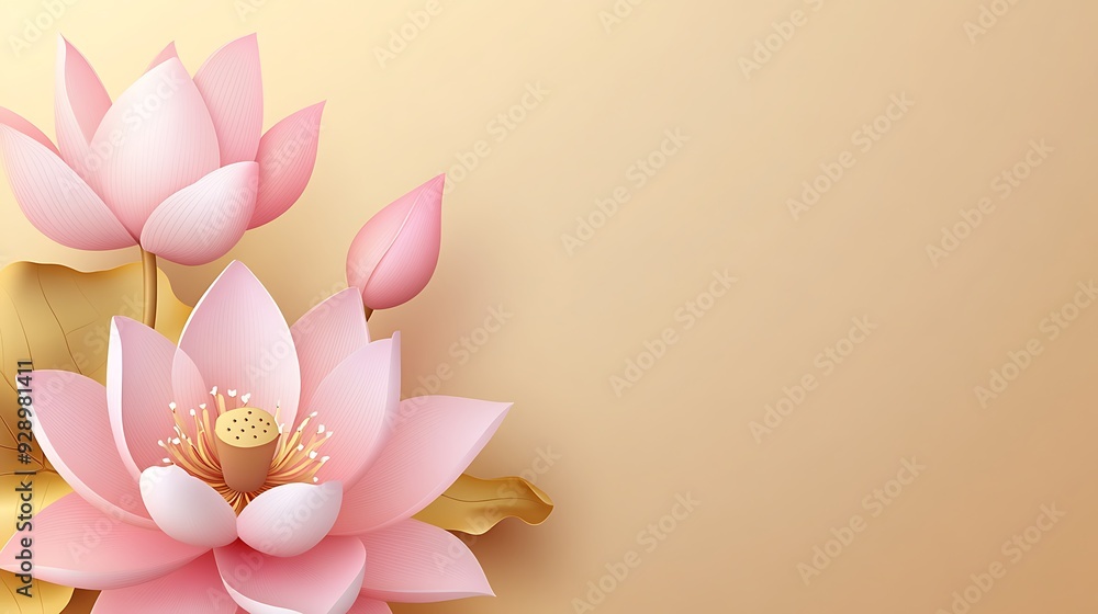 Aufkleber elegant 3d lotus banner with pink design and golden gradient background for minimalistic text space 
