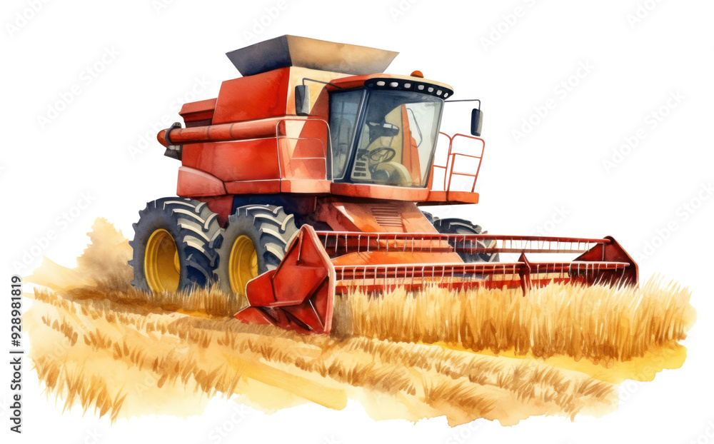 Poster png harvest tractor, watercolor farming element, transparent background