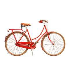 Vintage Red Bicycle with Leather Saddle and Handlebars Isolated on White Background - Classic Retro Bike Design with Elegant Details and Timeless Appeal