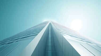 Sleek Skyscraper Sculpture on Minimalist Blue and White Background with Detailed Surface Texture in Soft Lighting