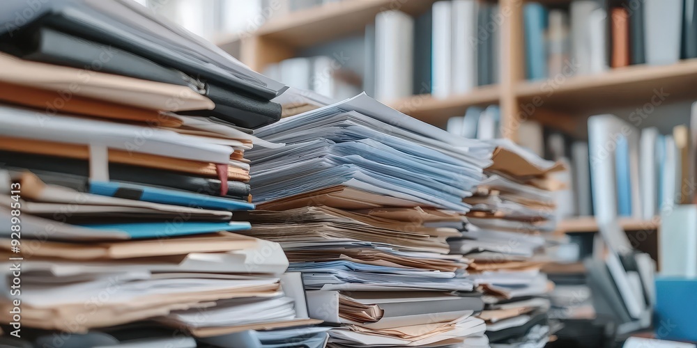 Poster stacks of documents and document clutter in the office.