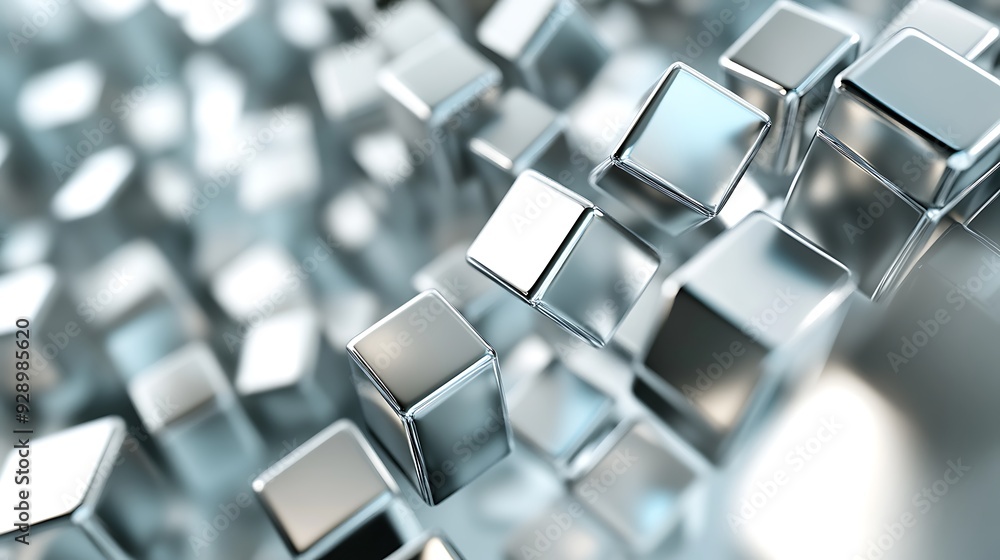 Aufkleber futuristic 3d render of abstract background with floating cubes in iridescent hues of cool grays and