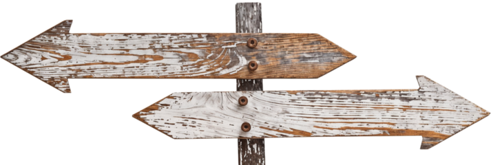 Signpost with arrows pointing to the right and left, isolated on transparent background