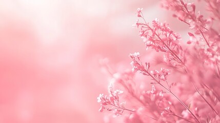 Soft Pink Floral Bokeh: A gentle, ethereal backdrop of pink flower stems and delicate bokeh, bathed in soft, diffused light, 