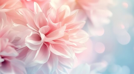 Obraz premium Soft Pastel Dahlia Blooms: Delicate petals of a pink dahlia flower, bathed in a dreamy glow of soft pastels, creating a romantic and elegant floral backdrop. 