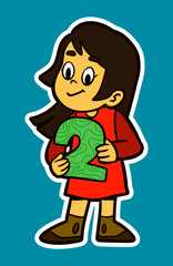 Doodle Sticker Illustration of a Kid Holding Number