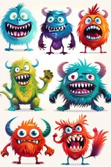 A set of cartoon monsters with different facial expressions
