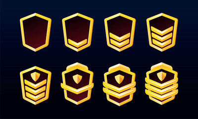 Gold player game ranks. Rank evolution design. Game rank icon. Progress in fantasy app for rating army experience