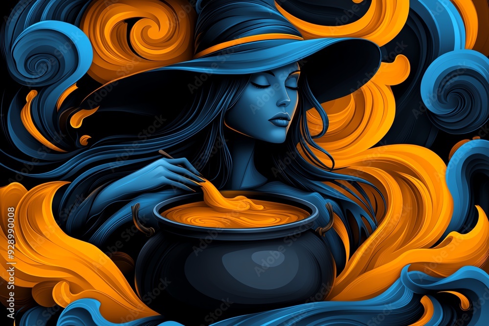Aufkleber a witch practicing divination with a cauldron