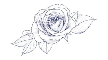 Beauty rose outline art tattoo design element isolated on white Background