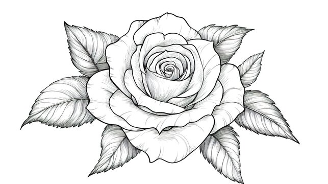 Beauty rose outline art tattoo design element isolated on white Background