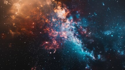 Obraz premium A vibrant cosmic scene showcasing the grandeur of the universe, with vivid nebulae and distant stars.