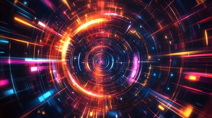 Obraz premium Futuristic Sci-Fi Frame with Dynamic Holographic Effects - Vector Illustration on Black Background