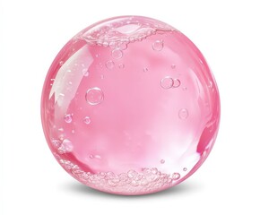 pink gel drop  on white background, pink serum texture, transparent pink liquid gel drop