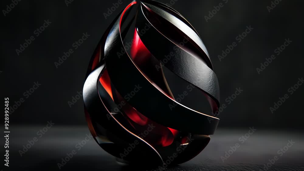 Poster red and black teardrop shape rotating on dark background