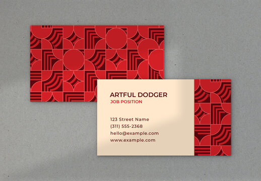 Business Card with Red Geometric Elements